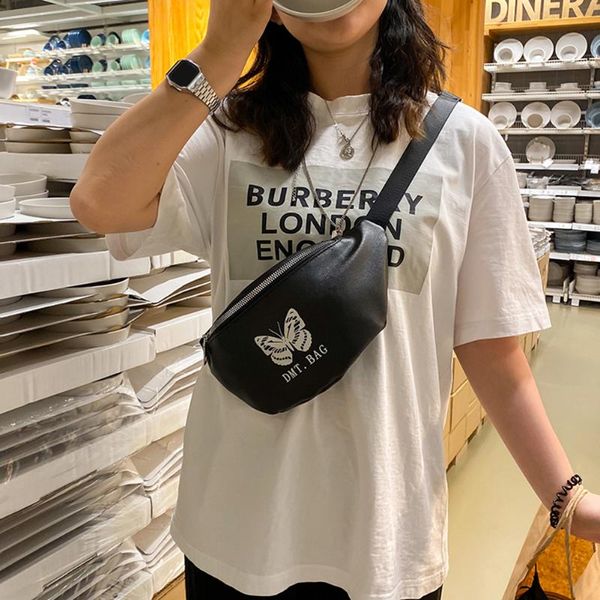 

soft pu leather cool girls waist bag fashion butterfly pattern ladies crossbody bags simple female zipper shoulder bag bolsa