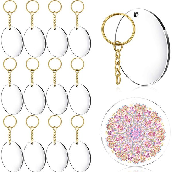 

2 inch clear round acrylic keychain blanks andgold circle key chains for diy crafts projects supplies (48 pieces, Silver