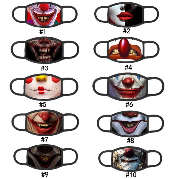 

funny 3d clown digital print face masks clown mouth cover reusable protection dust washable masks 10 colors for choose