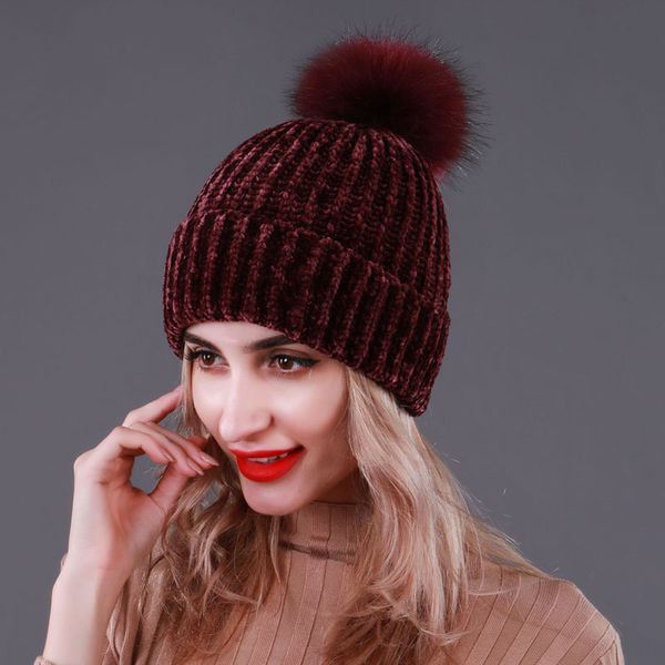 

hat women winter autumn knit fake fur pompon beanie warm brim skiing climb outdoor accessory for girl teenagers, Blue;gray