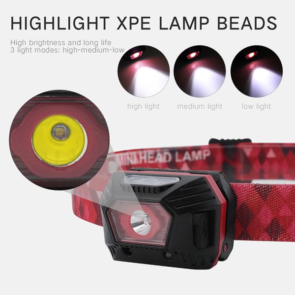 

headlamps led mini portable headlights body motion sensor lighjt built-in batteries headlamp for running fishing cycling camping