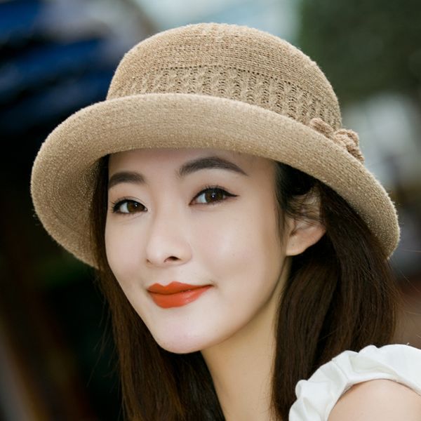 

wide brim hats sun hat spring knitted fisherman art female autumn winter korean edition caps casual bowknot straw production cap h121, Blue;gray