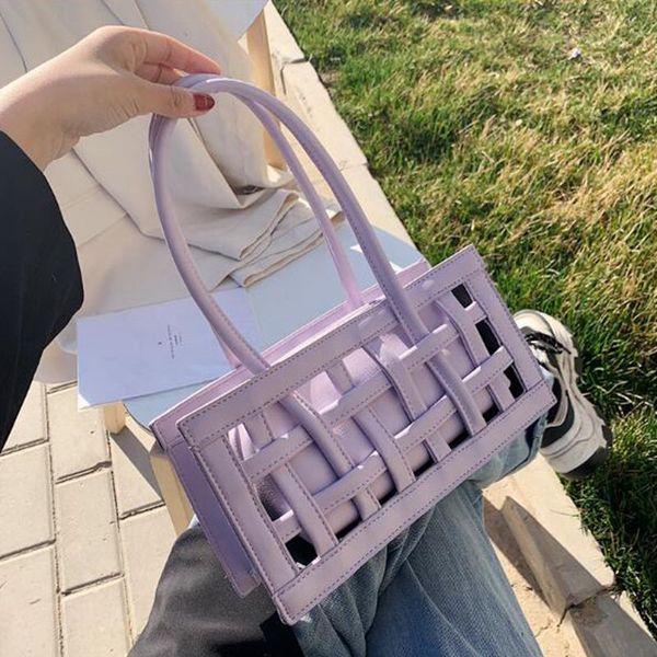

2020 elegant female square tote bag fashion new high-quality pu leather women's designer handbag hollow shoulder bags armpit bag