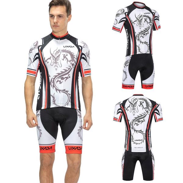 

lixada men's quick dry cycling set bike shirt road bicycle bib shorts mtb riding clothing kit, Black;blue