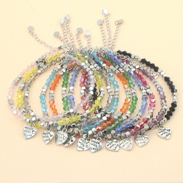 

sweet 4mm bead crystals bracelet anklet alloy accessories heart pendant woman girl christmas wedding gift wholesale price, Black