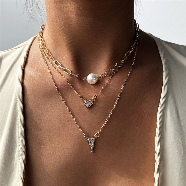 

boho multi- crystal necklaces for women fashion gold necklace vintage multiple layers pearl pendant necklace jewelry gift, Silver