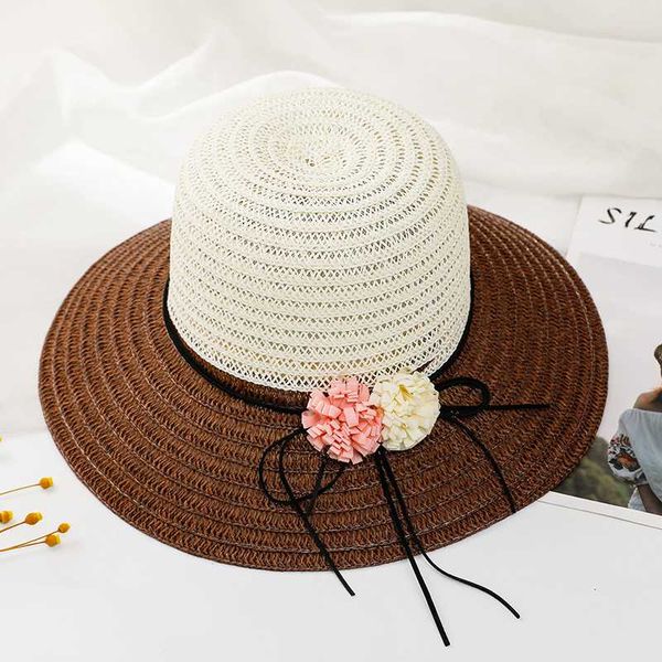 

women summer beach sunhat breathable straw hat women outdoor foldable flowers fashion hat patchwork straw 2020 new, Blue;gray