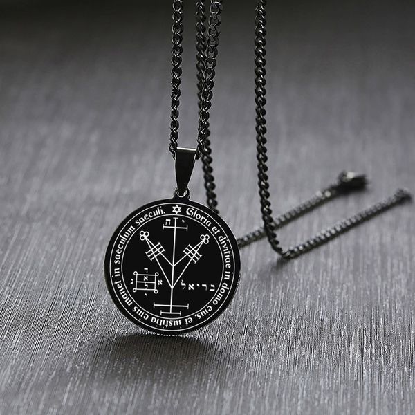

pendant necklaces satanic sigil of lucifer baphomet disc necklace for men satanism solomon viking jewelry, Silver