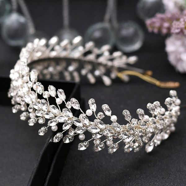 

ueen hp351 luxury wedding headband bridal headpieces rhinestone pearl ladies bridal headhoop for girls tiara crown, Golden;silver