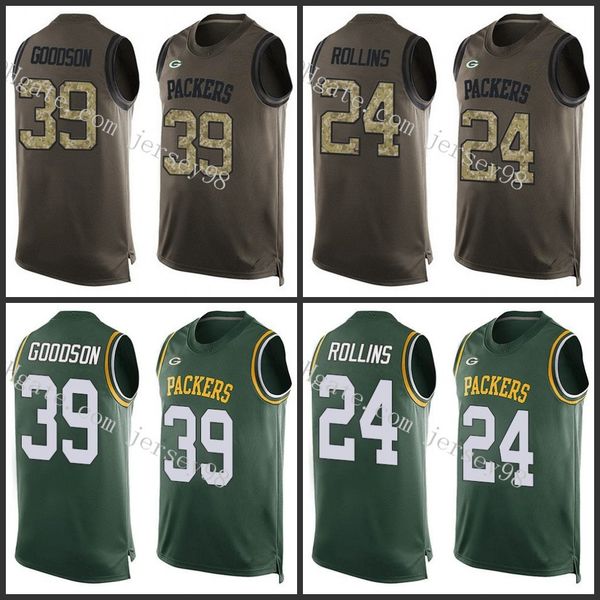 

green bay packers green white nfl salute to service pressing player name & number tank 39 demetri goodson 24 quinten ro, Black;red