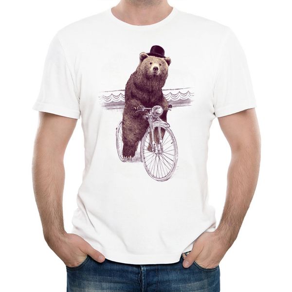 

new 2019 men's funny riding bear design t shirt summer cool barnabus printed soft short sleeve tee
