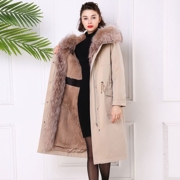 

women's down & parkas big large natural raccoon fur collar hooded long parka jacket women real inside coat ladies winter warm outwear, Black