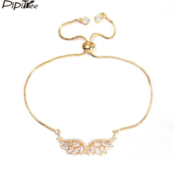 

pipitree luxury shiny cubic zirconia angel wing bracelet for women copper chain bride wedding bracelets jewelry adjustable, Red;blue