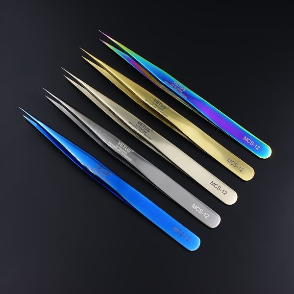 

100% genunie vetus mcs-15/12 series rainbow tweezers false eyelash extension tweezer stainless steel colorful tweezers