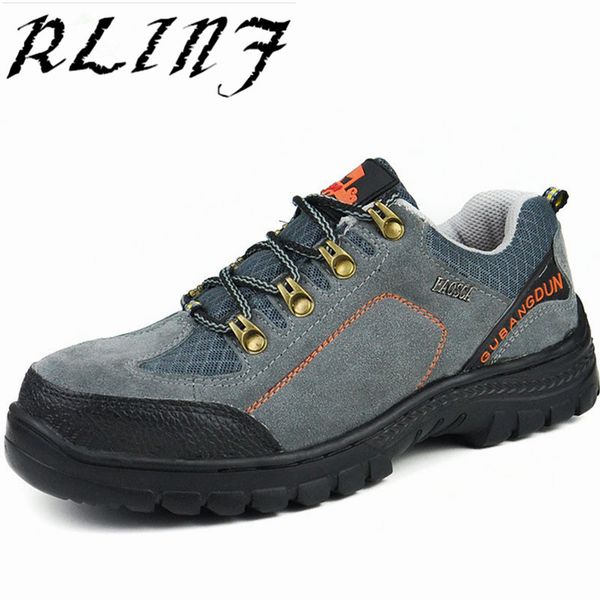 

boots rlinf men steel toe cap work safety shoe genuine leather casual anti-kick footwear outdoor puncture proof sneaker, Black