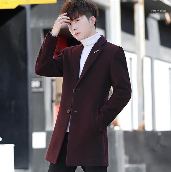 

coats fashion solid color single breasted overcoat long sleeve blends outerwear mens designer winter long wool, Black