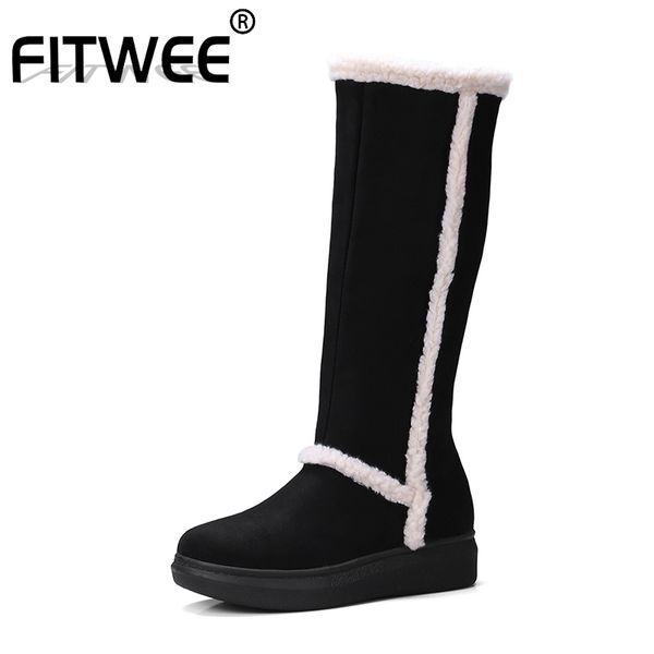 

fitwee new winter warm knee high boots for women side zipper flats shoes leisure outdoor fur women footwear size 34-43, Black