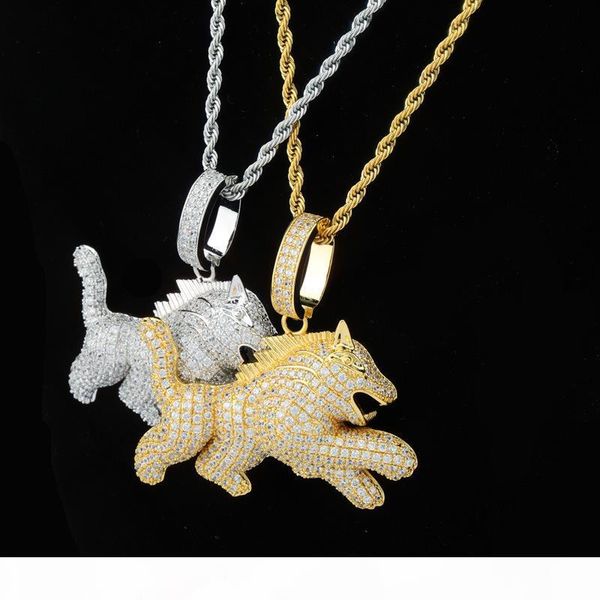 

iced out кубический циркон bling волк собака животных ожерелье мужчины женщины hip hop rock jewelry cz ожерелье для подарков, Silver