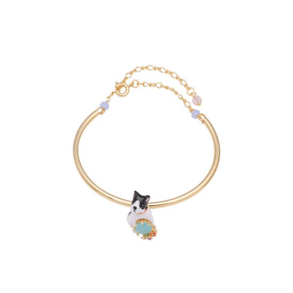 

the new listing of enamel glazed pet black and white puppies bulldogs inlaid with gemstones gold-plated bracelet female