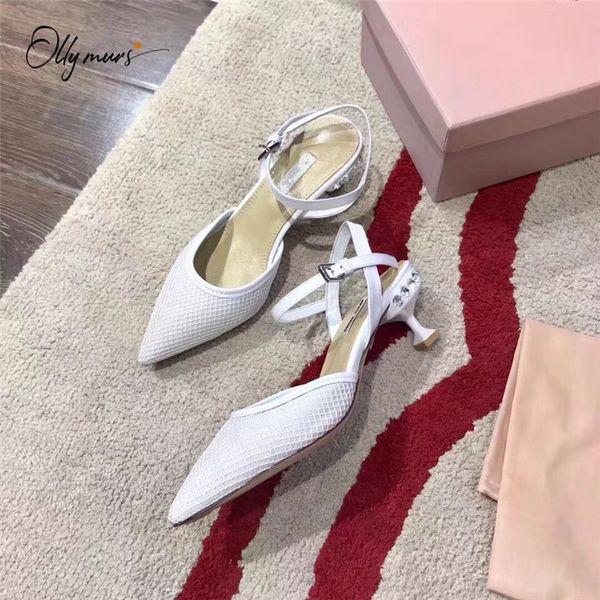 

ollymurs новая мода стиль белых женщин лета сандалии остроконечные toe кристалл застежка ремешка тонкий каблук сандалии mid партии обувь жен, Black