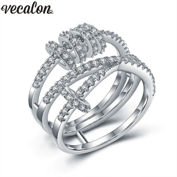 

vecalon handmade cross rotate ring 5a zircon cz wedding rings for women white gold filled engagement band bridal jewelry, Slivery;golden
