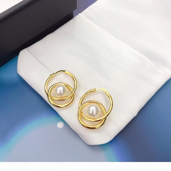 

selling explosive simple double ring pearl personality designer earrings luxury designer jewelry women earrings, Golden