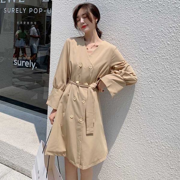 

casual dresses make good quality winter windbreaker style dress female fashion with huang v-neck long-sleeve double-breasted, Black;gray
