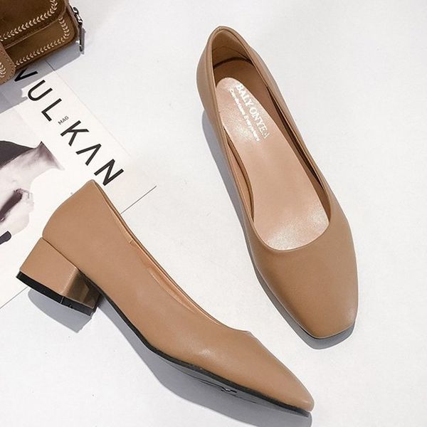 

brand shoes thick heel ladies pumps patent leather square heels party handmade shoes women loafers casual office, Black