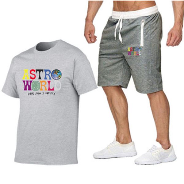 

letter pattern man sets fashion trend round neck tracksuits designer male short sleeve t-shirt short pants casual 2pcs suits, Gray