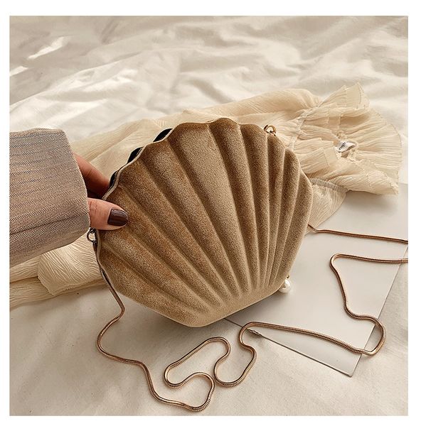 

women chain bag shell shape shoulder bag winter velour crossbody women fashion handbag #40