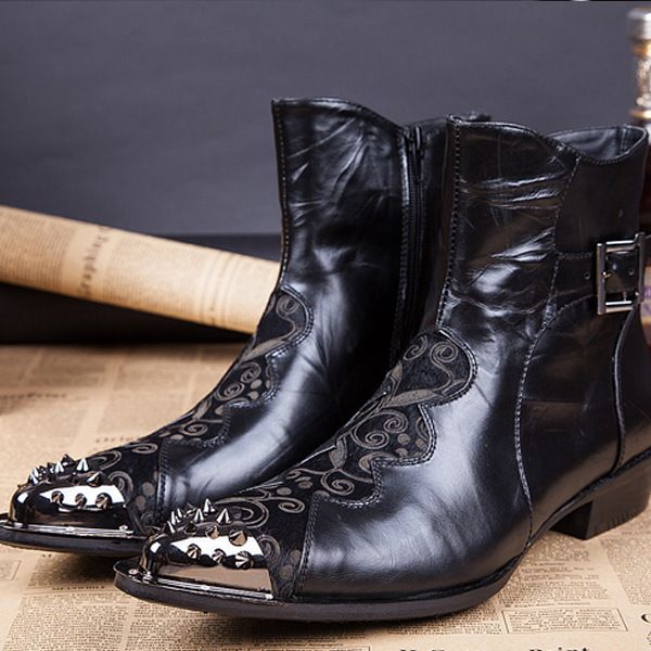 

ankle boots men's shoes high cow leather shoes increased men's boots zapatillas hombre pointed toe genuine leather, Black