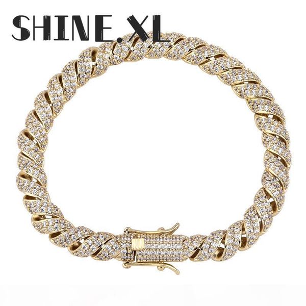 

new arrived 14mm iced out micro paved crystal cz cuban link bracelets gold silver plated mens hip hop jewelry, Black