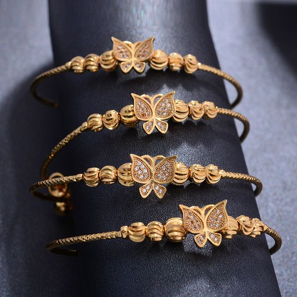 

wando 4pcs ethiopian pattern gold color bead bangles for women wedding bracelet butterfly bangle bracelet gifts, Black