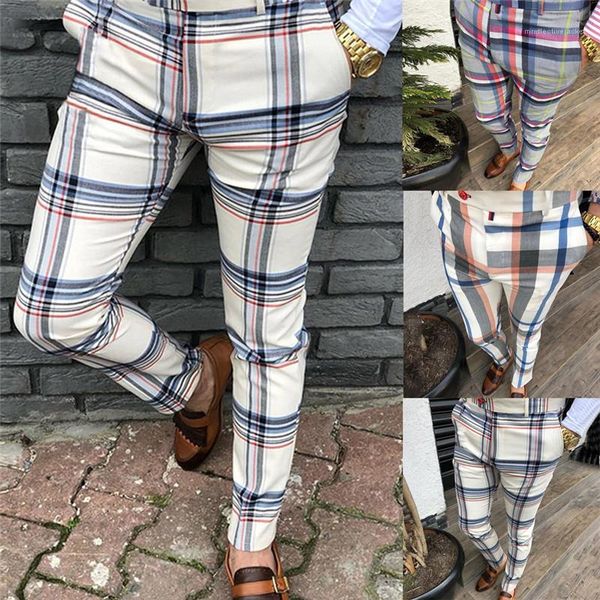 

chinos slim fit pants man casual plaid trousers fashion gym bottoms skinny joggers sweat track tracksuit pants designer male, Black