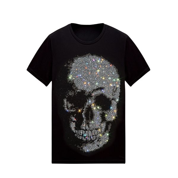 Pp t gömlek pamuk tişört kristaller ile büyük kafatası baskı erkekler tasarımcı tişörtler komik tişörtler ince fit unisex t-shirt siyah m-3xl