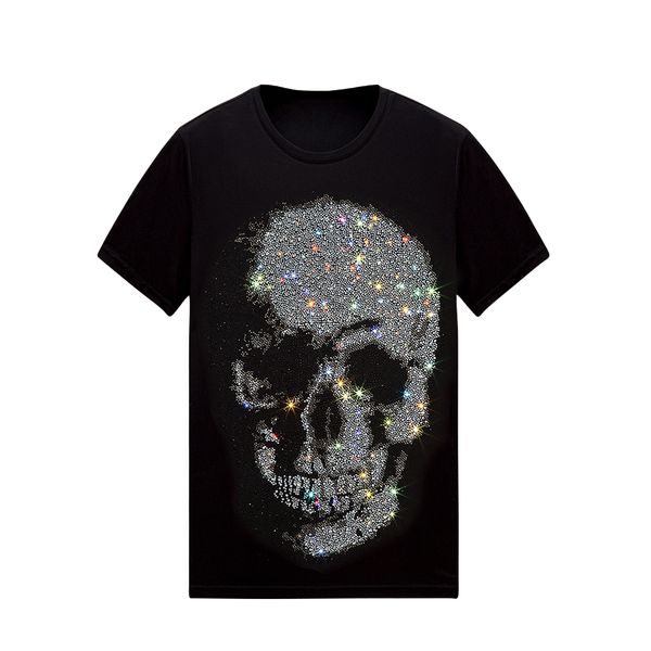 

pp t shirts cotton t-shirt with crystals big skull print men designer t shirts funny t-shirts slim fit t-shirt black m-3xl, White;black