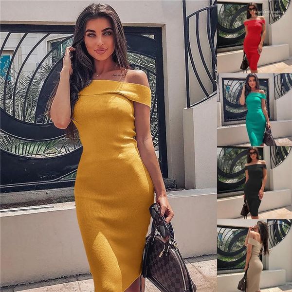 

slash neck designer womens dresses summer cap sleeve solid color dew shoulder ladies dress female sleeveless dresses, Black;gray