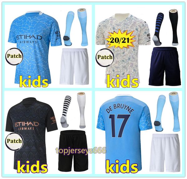 

kids football kits 20 21 manchester soccer jersey city new 2020 2021 kids kit g. jesus mahrez de bruyne kun aguero football jerseys shirts, Black