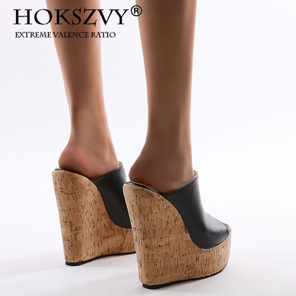 

женская сандалии женская наклонные рыбы toe 35 42 pu black high клин тапочки -a60-40