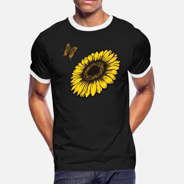 

sunflower with a butterfly t shirt men customize tee shirt plus size 3xl male sunlight breathable summer outfit shirt