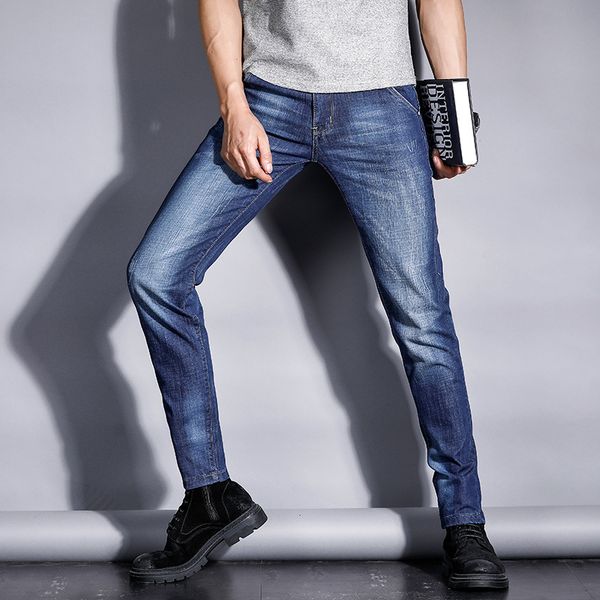 

the 2020 summer thin jeans for men cultivate one's morality feet pants stretch young cowboy pants, Blue
