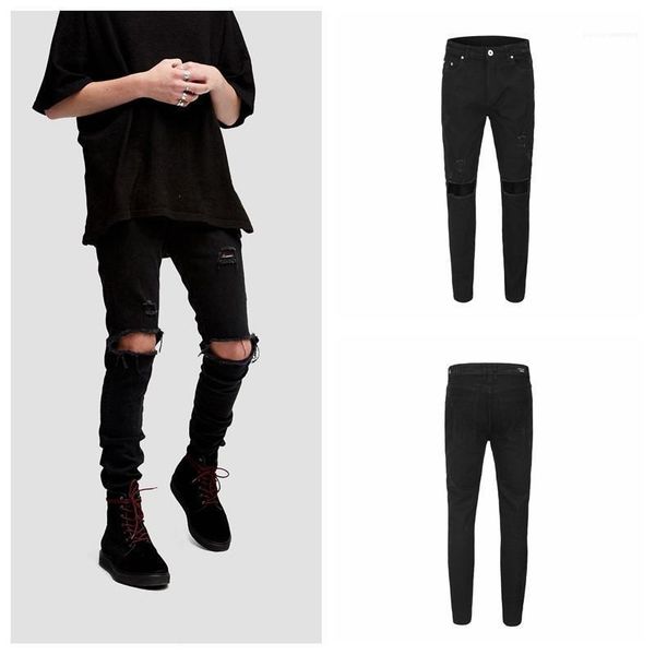 

mid waist jeans fashion casual mens clothing fashion mens ripped pencil jeans designer summer zipper fly, Blue