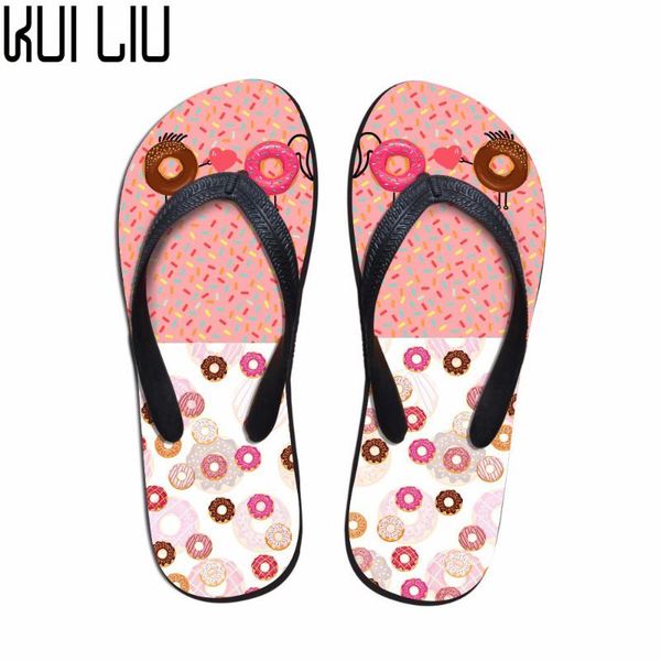

customized women slip-on house flip flops 3d pink donuts beach slippers woman flats female casual summer water shoes, Black