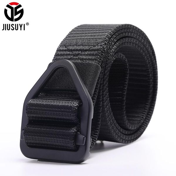 

classic men's belt tactical metal buckle male nylon waist strap adjustable army combat waistband 125cm length belts, Black;brown
