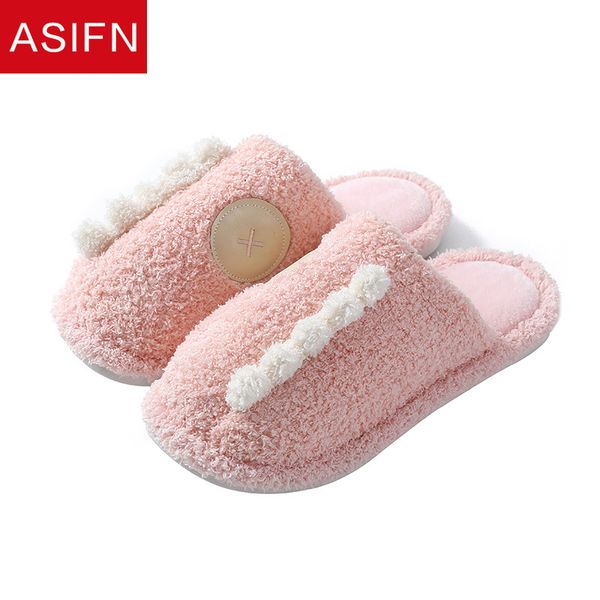 

asifn simple winter fur slippers women men warm cute shoes home mules indoor chaussures femme furry slippers cotton fabric, Black