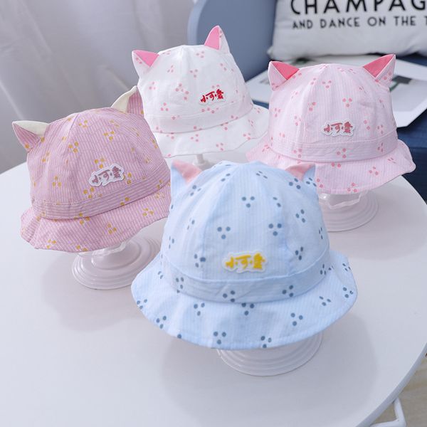 

baby boy girl hat 2020 spring and summer new small cute basin caps polka dot cat ears baby fisherman hat sunscreen sun, Yellow