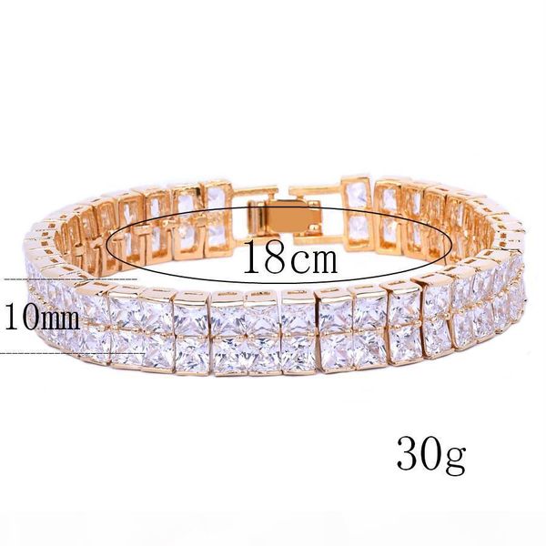 

мода 2 ряд cz камень мужская площади теннисный браслет хип-хоп ювелирных 10мм кубический циркон медь материал золото серебро для подарка, Golden;silver