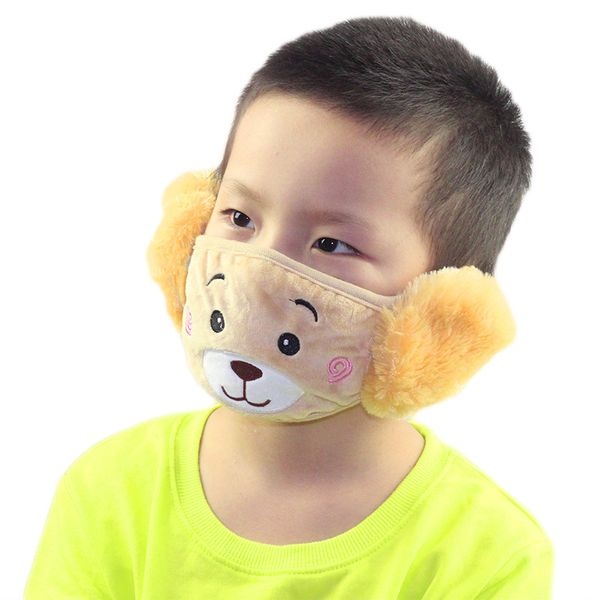 6style 2-in-1 Kinder-Cartoon-Bär-Gesichtsmaske mit Plüsch-Ohrenschützern, dick und warm, Kinder-Mundmasken, Winter-Mundmuffel GGA3660-6