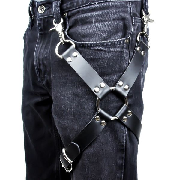 Cinture Sexy Uomo Goth Pastel Pu Reggicalze in pelle Cinghie in vita Imbracatura Bondage Bretelle per jeans Pantaloni Accessori