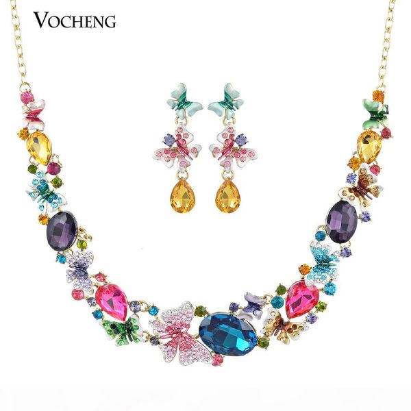

luxury gorgeous colourful butterfly austrian crystal statement necklace and earring jewelry set (vs-161) vocheng jewelry, Silver